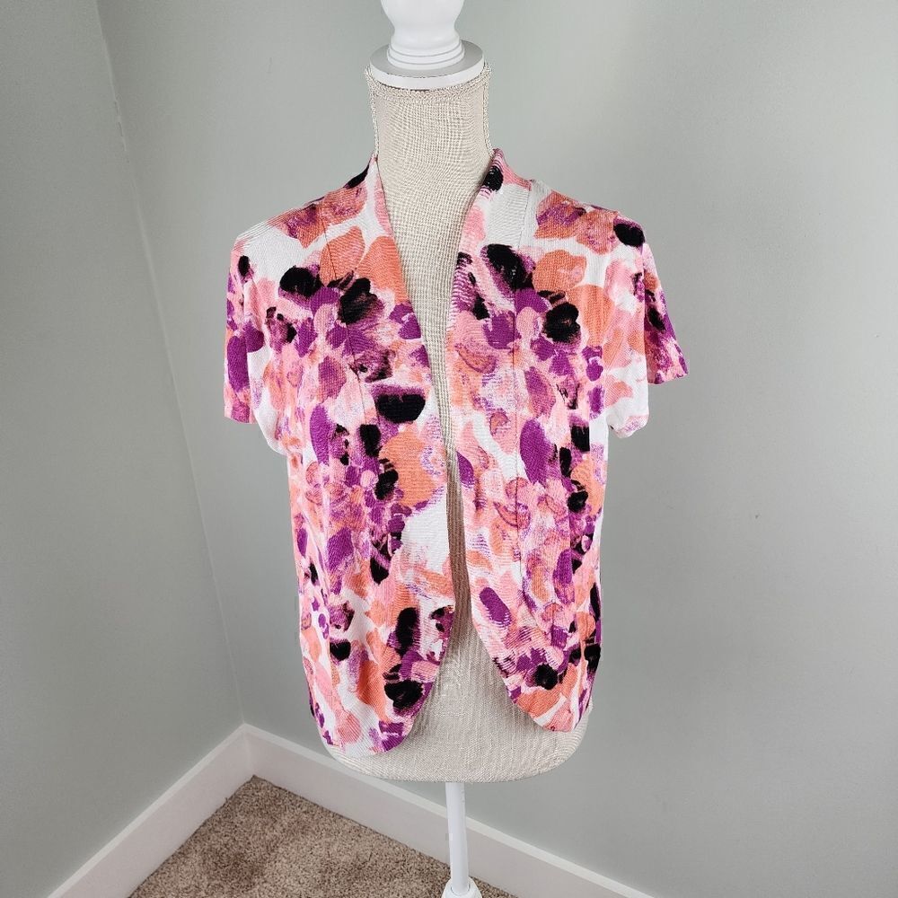 212 Collection Short Sleeve Floral Open Front Cardigan Size Large
